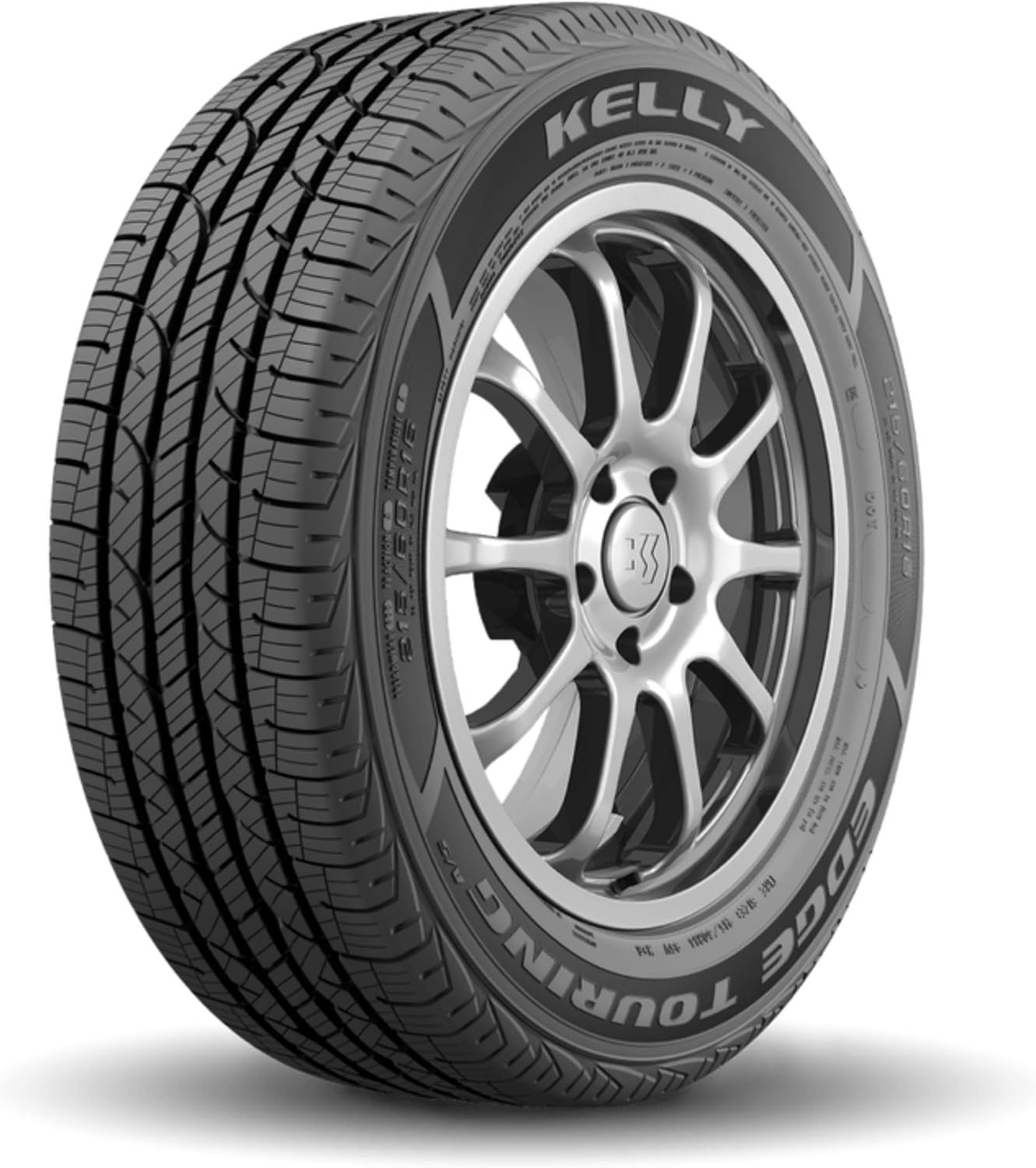 Kelly Edge Touring all-season tire on a silver multi-spoke wheel, four wide circumferential grooves